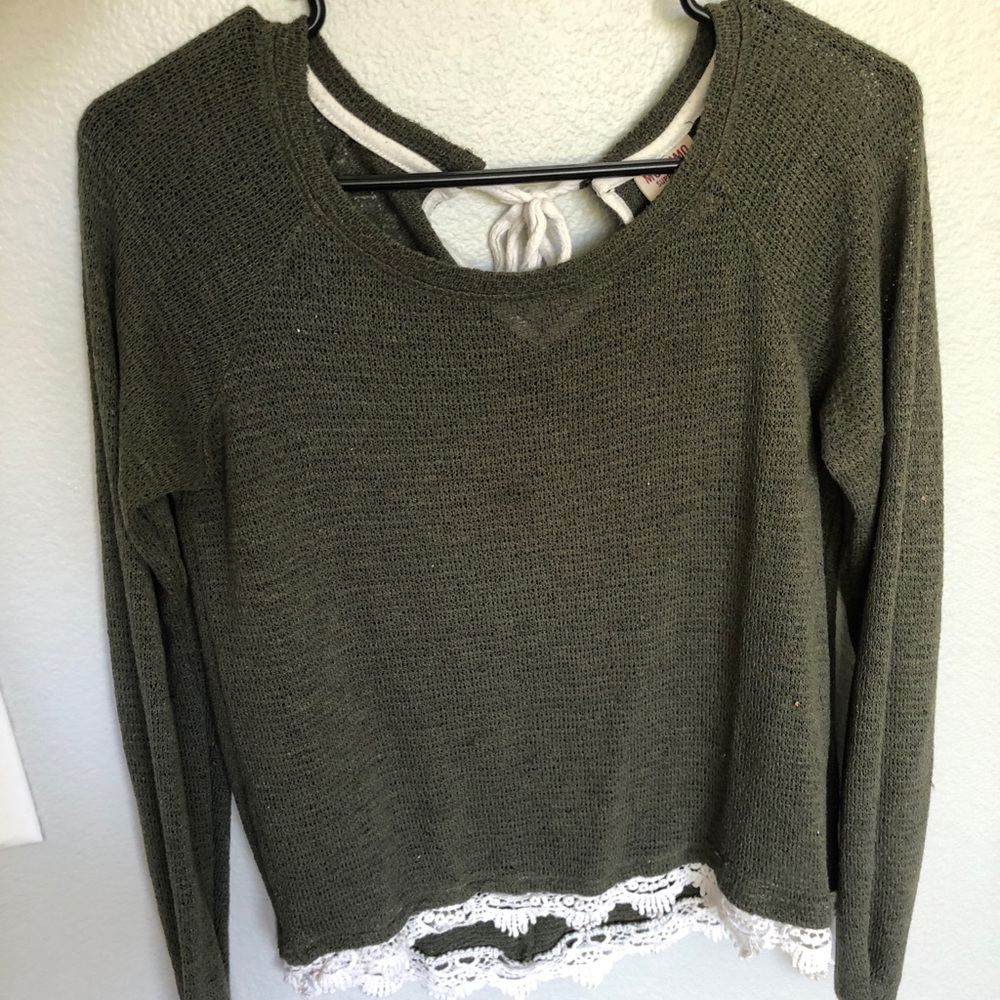Mission Green Knit Top with Lace Detail